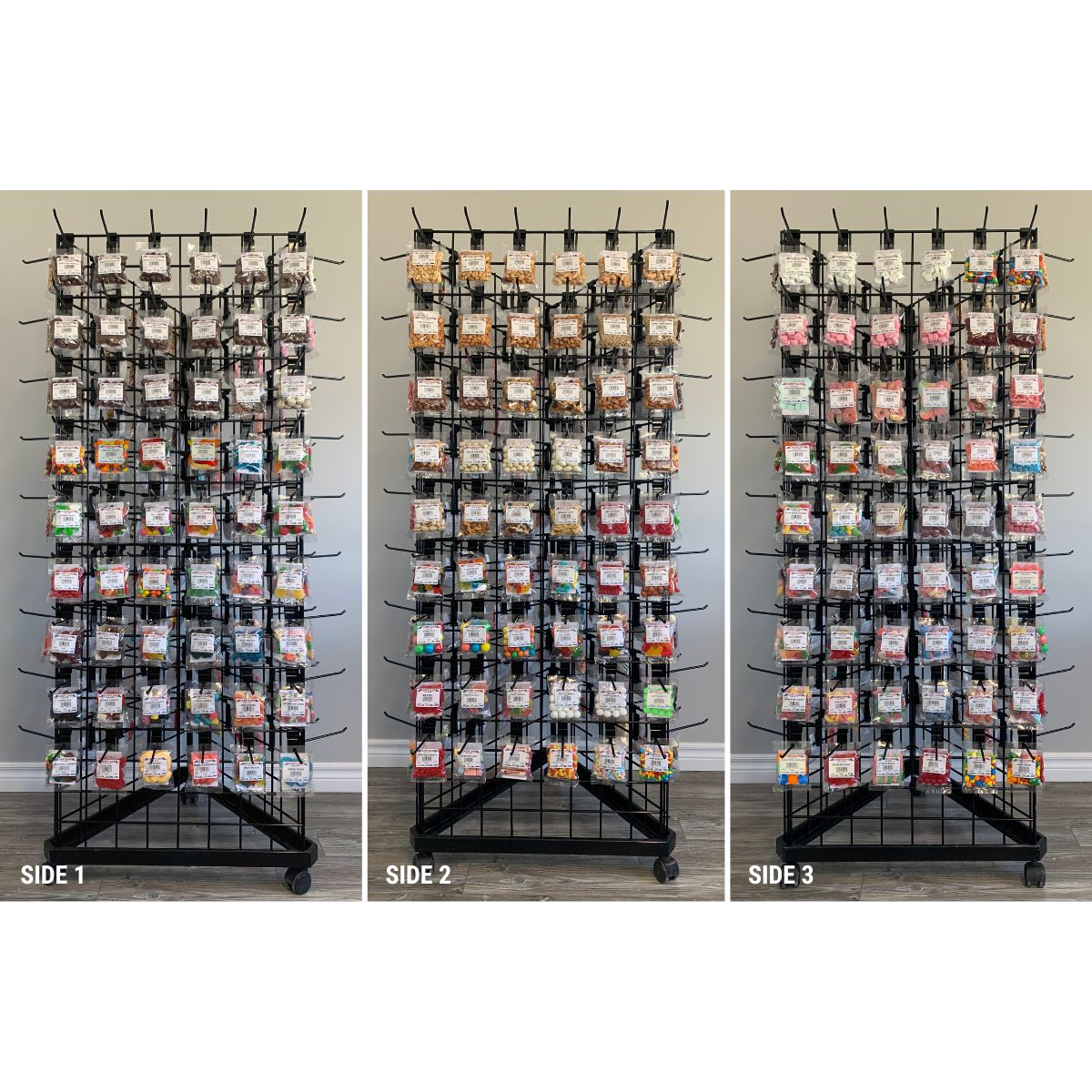 3 Side Rack 162 peg 2x5 w/Wheels Filled