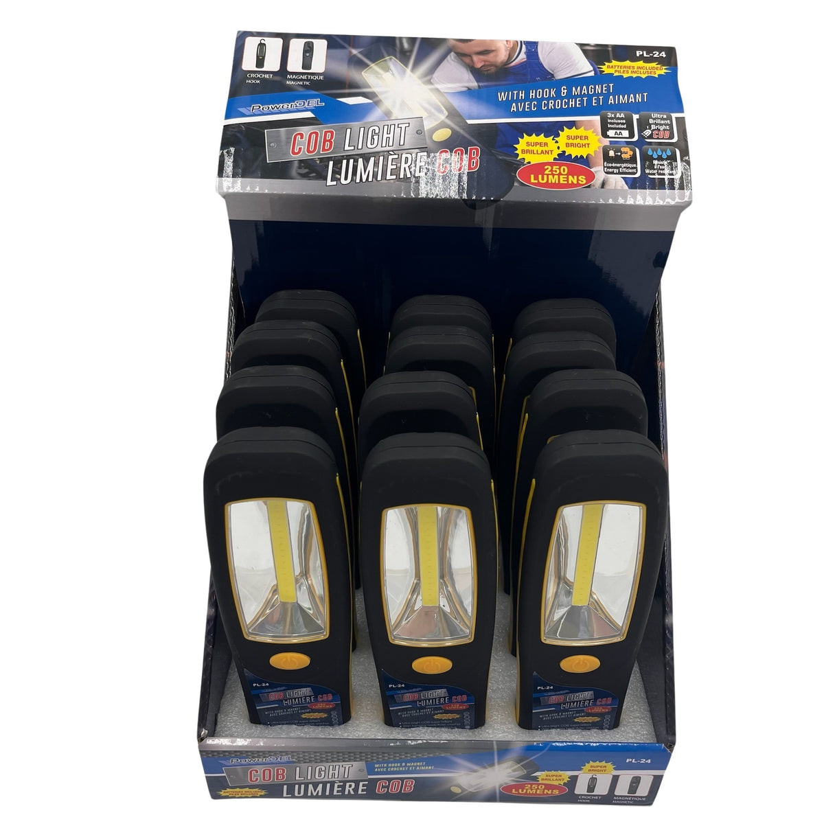 24 LED Flashlight w/ Hook & Magnet, 12 per display