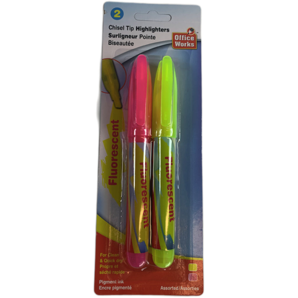 O.WKs Chisel Tip Highlighters 2/pk