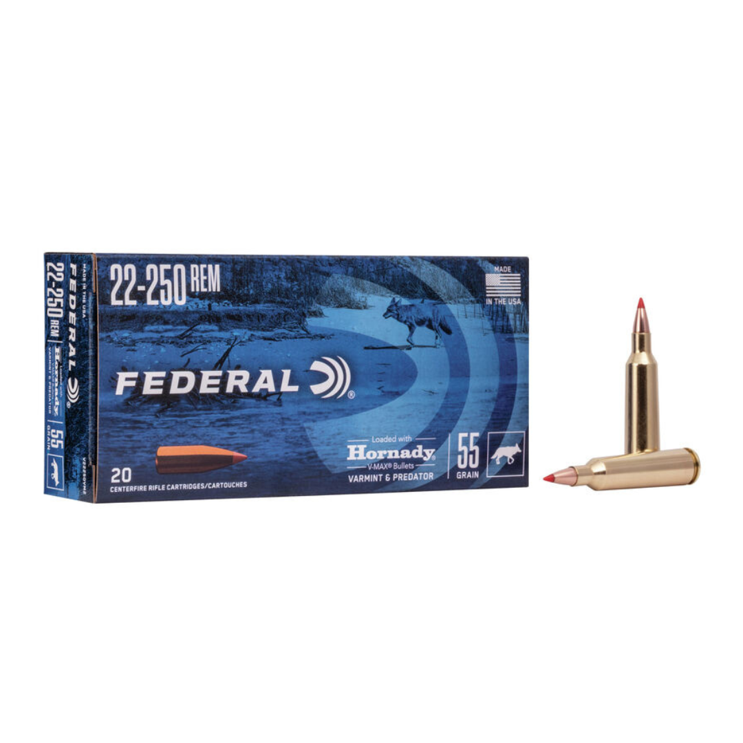 V22250VM2 Rem 55gr Hornady V-Max 22-250 20/b
