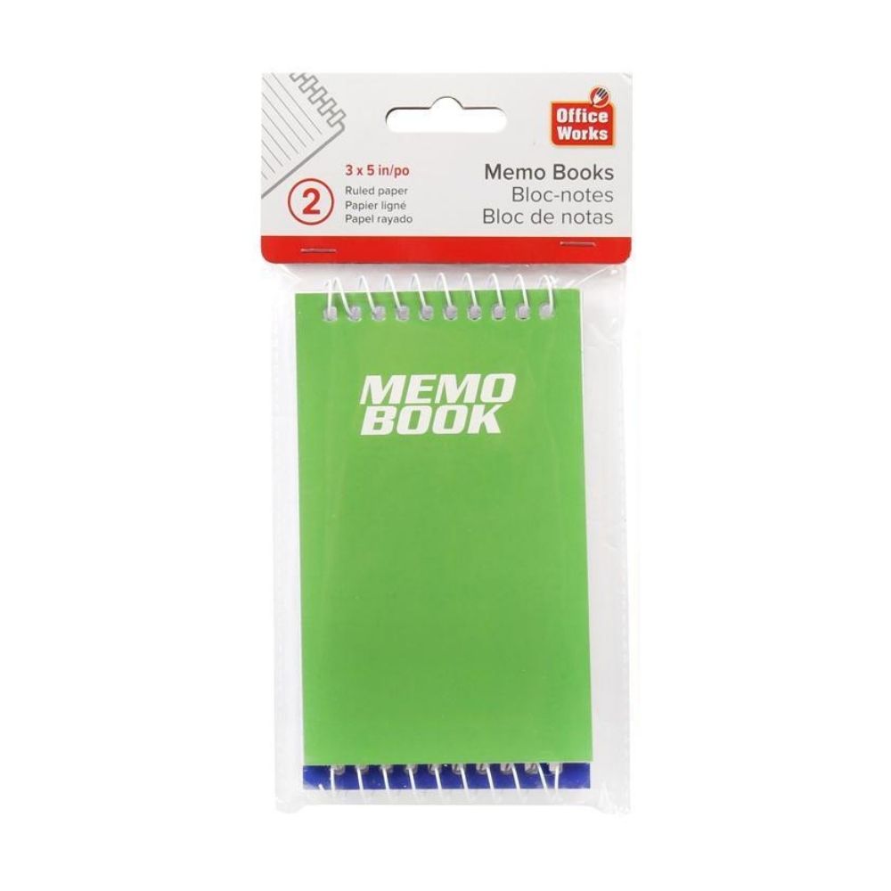 Coil Memo Books 3x5" 40 Ruled Sheets 2pk