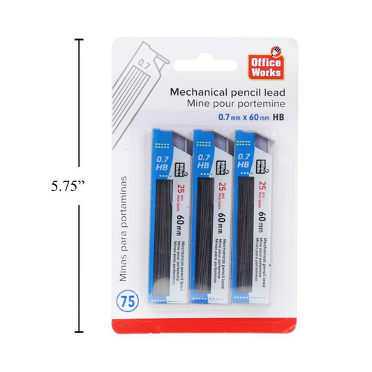 Office Works HB Pencil Lead 3x 25/pk 0.7x60mm