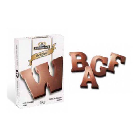 WB Belgian Milk Chocolate  Letters 65g 80/cs