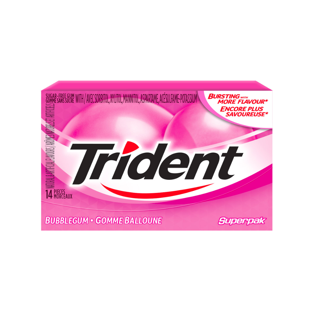 Trident Super Pak Bubblegum 14pc - 12pkgs/bx