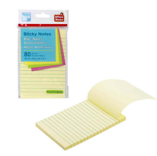 Office Works Sticky Notes Ruled 80 sh