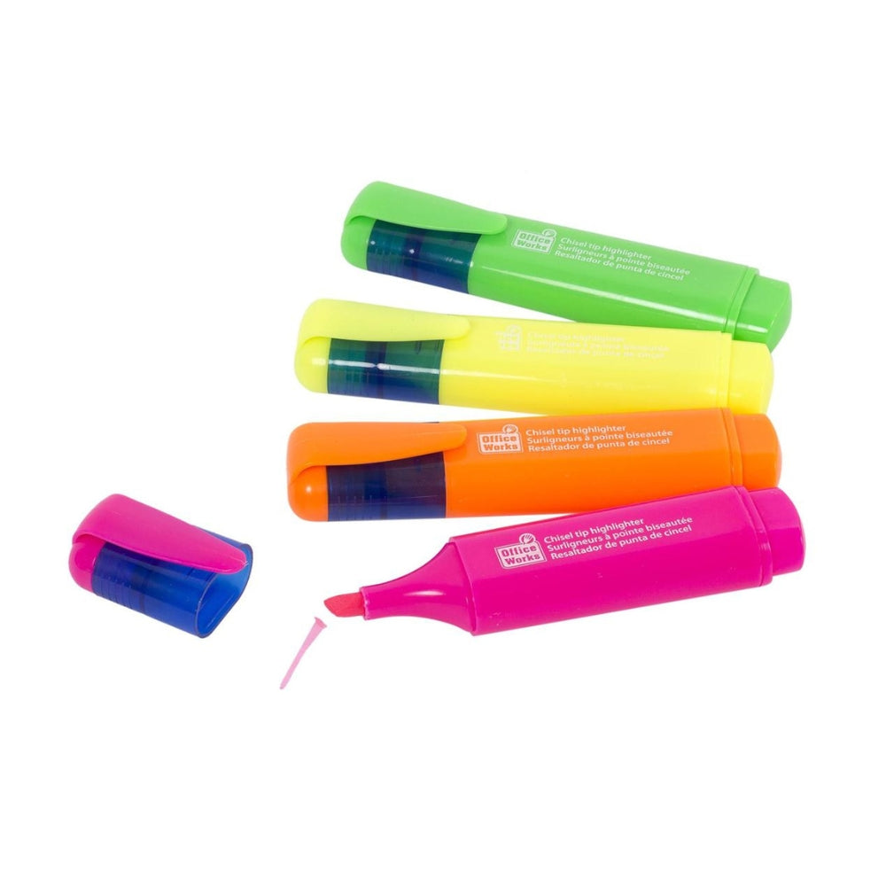 Office Works  Chisel Tip Highlighters 4 pc Y/G/P/O