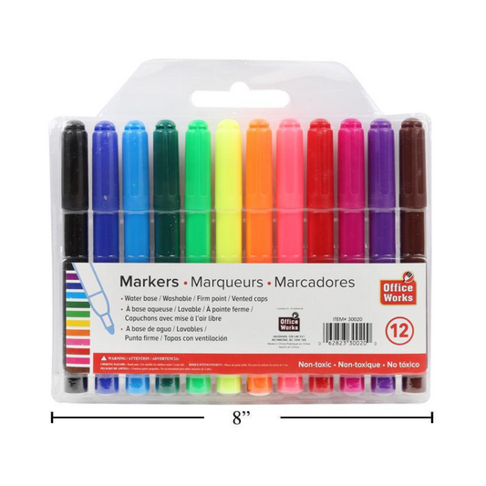 Office Works  Colour Markers 12 pc Round Tip