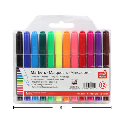 Office Works Colour Markers 12 pc Round Tip