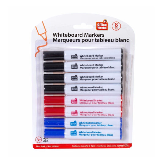 O.WKs 8 pc White Board Marker2 Red/2 Blue/4 Black