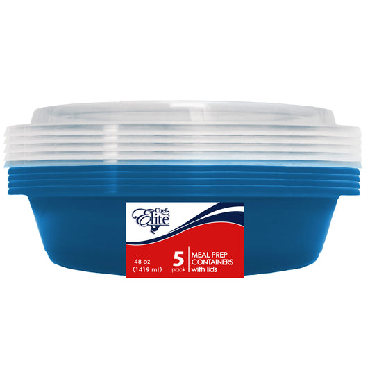 Meal Prep Container w/Lid 48oz Round Blue 5pk
