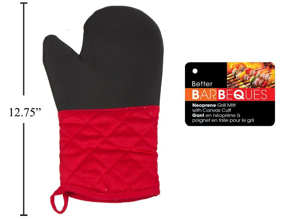 BBQ Neoprene Grill Mitt w/Canvas Long Cuff