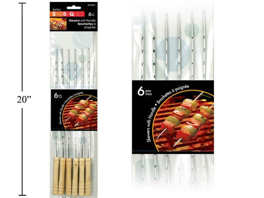 BBQ 6 pc 15.75" Skewers w/Wooden Handle