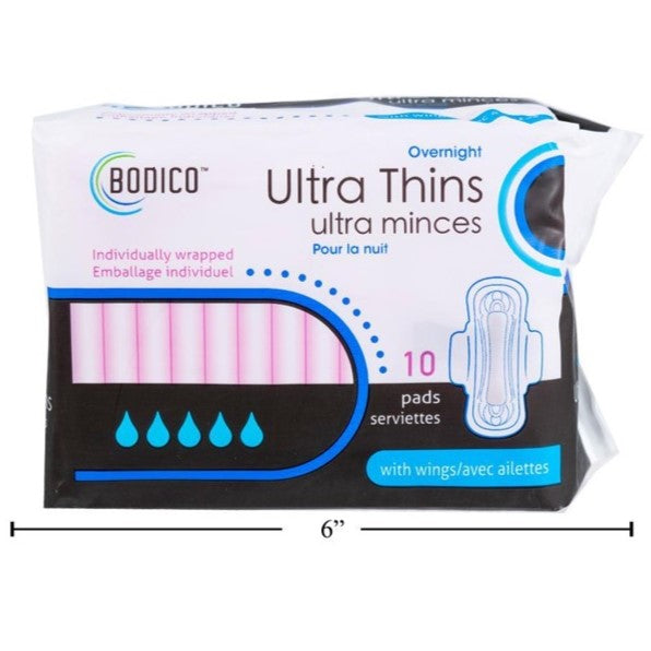 Bodico Ultra Thin Overnight Pads w/Wings 10s