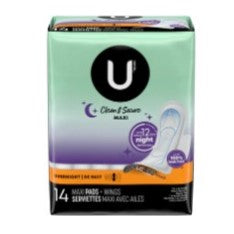 U By Kotex Clean & Secure Overnight Pads w/Wing 14