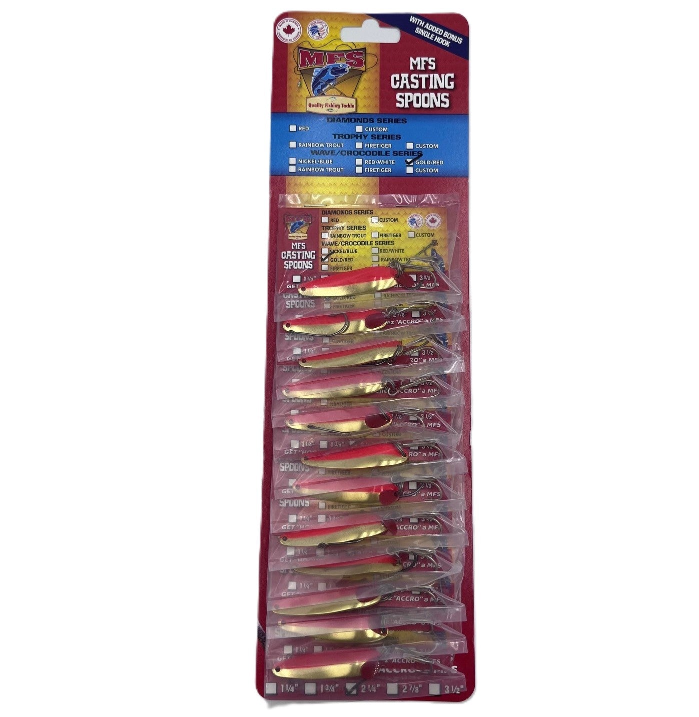 2 1/4" Heavy WaveSpoon Gold/Fl Red 12/cd