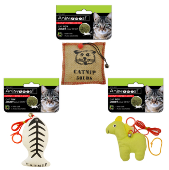 Cat Toys: Catnip w/Strings & Bell, 3 Assorted