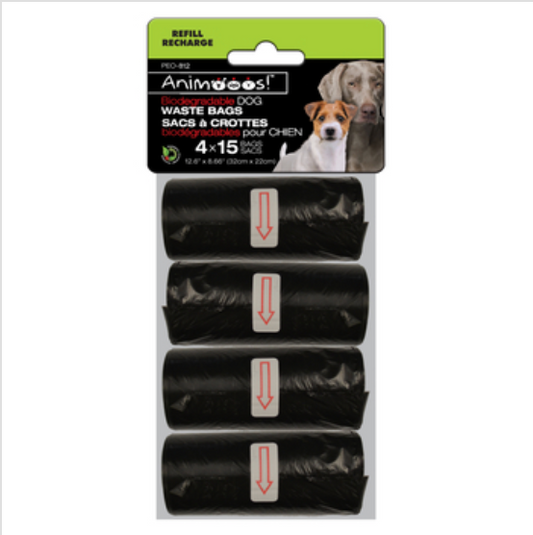 Pet Waste Bags 4pk, 15 Bags/Roll, 32x22cm