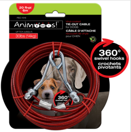 Vinyl-Coated Steel Tie-out for Dog up to 30lb; 20'