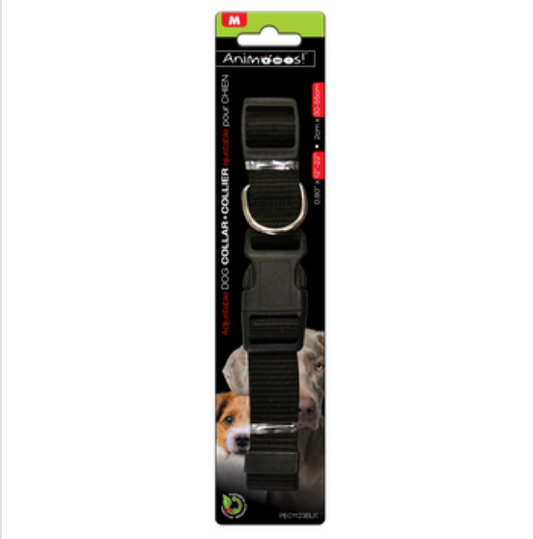 Nylon Collar Black, Adjustable 0.8"x11.8-21.7"