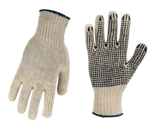 Beige Knit Glove W/Dots Lg, 12 pairs in a bag