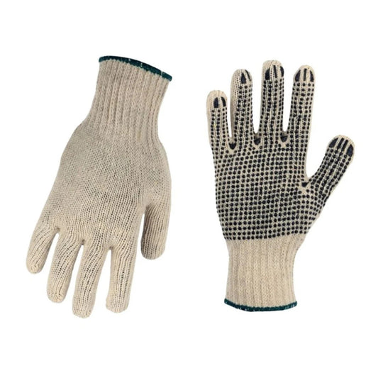Beige Knit Glove W/Dots Lg, 12 pairs in a bag