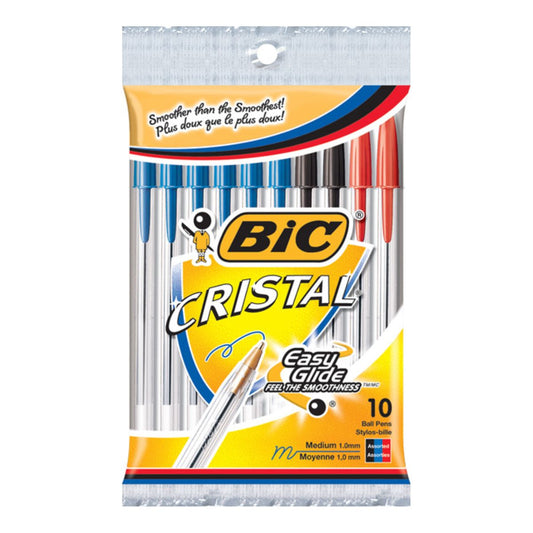 Bic Cristal Medium Pen Asst 10/pk