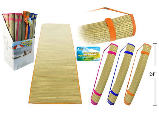 Straw Beach Mat w/Strap & Velcro, 24"x71" 24/ds