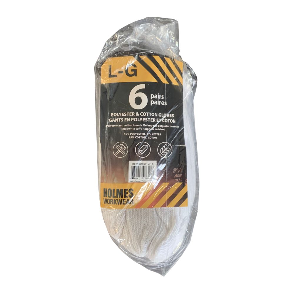 Cotton-Polyester Glove Lg 6/pk