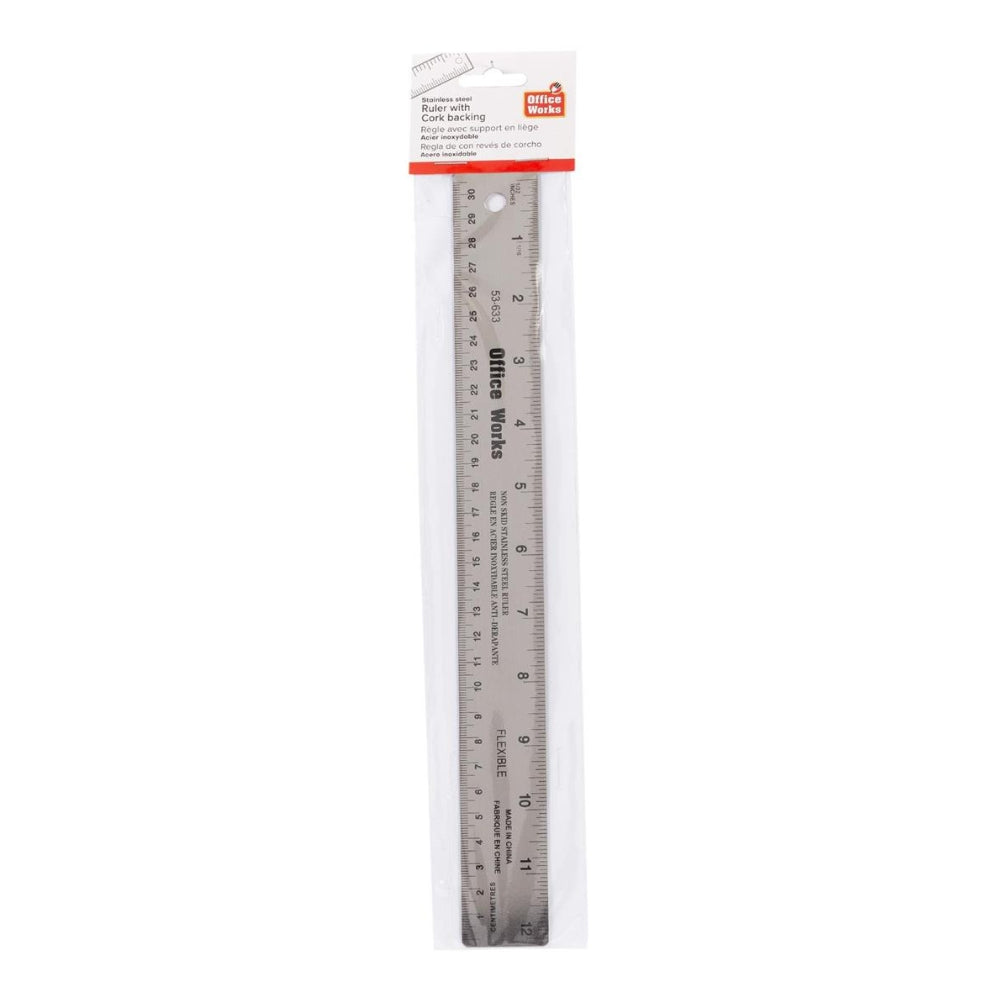 12" Stainless Steel Ruler w/ Cork Backing