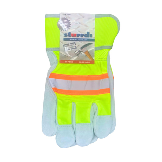 Split Leather Glove Unlined Hi Viz