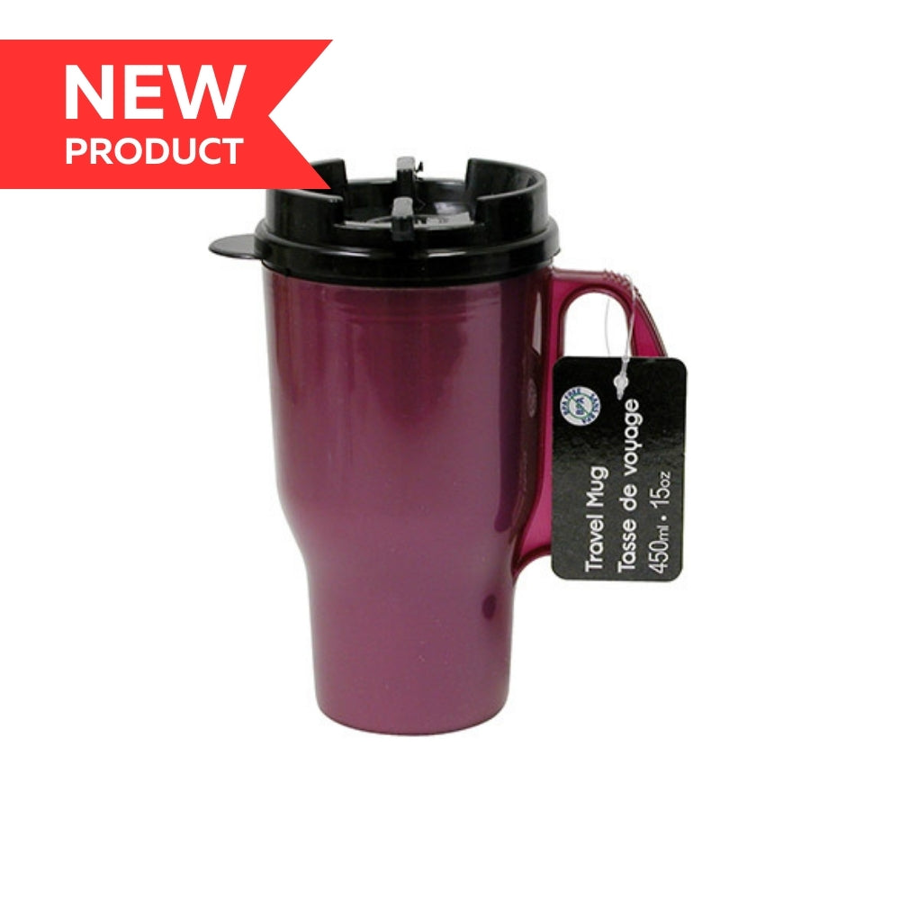 Plastic Travel Mug w/ Shut Off Lid 450mL / 15oz