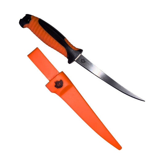 6" Filet Knife Orange Non-Slip w/ Sheath