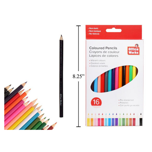 Office Works Colouring Pencils Window Box 16 pc