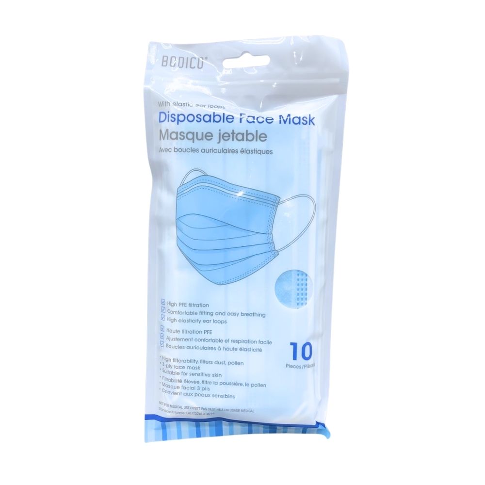 10pk Face Mask Blue 3-Ply w/ Ear Loop