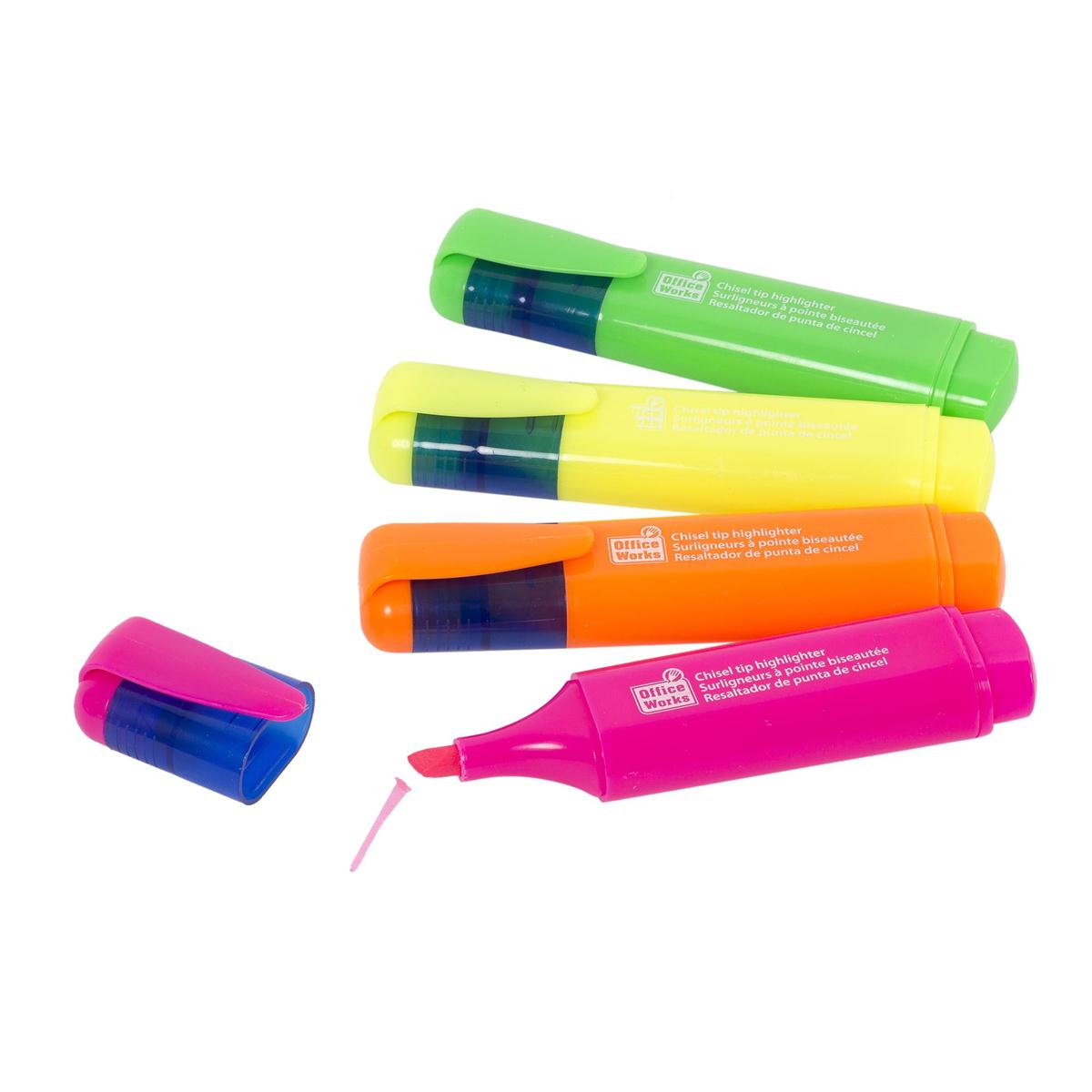 Highlighter Task Office Works Chisel Tip Highlighters 4 pc Y/G/P/O – Aiton Drug Co