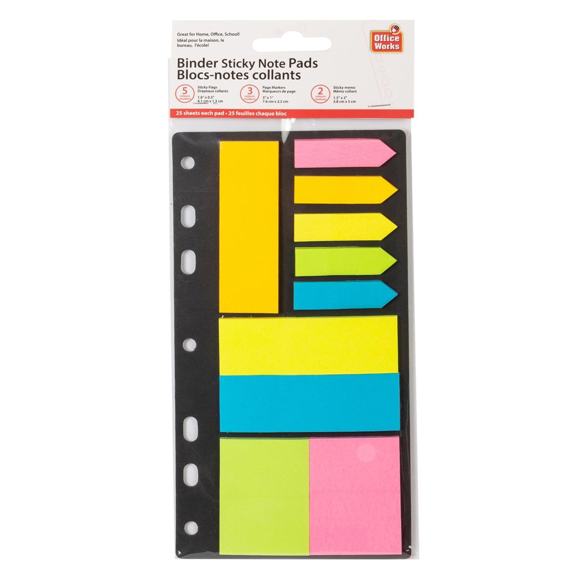O.WKs Binder Sticky Note Pad 10 pack 3 sizes