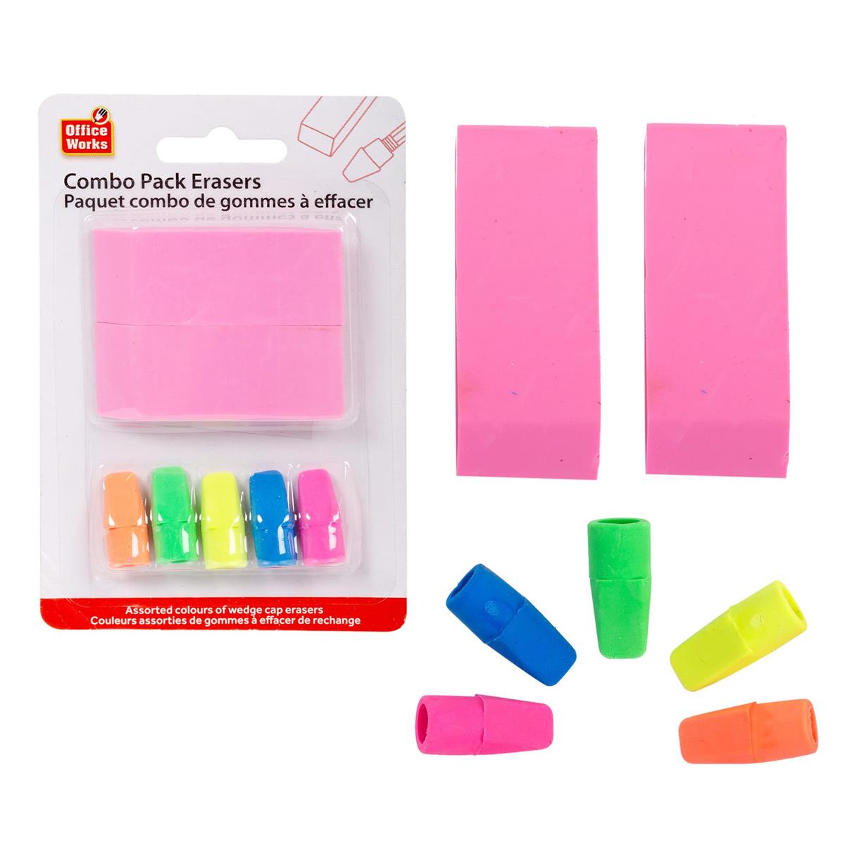 Office Works Cmb 2 pc Pink Erasers & 5pc Pencil Ca