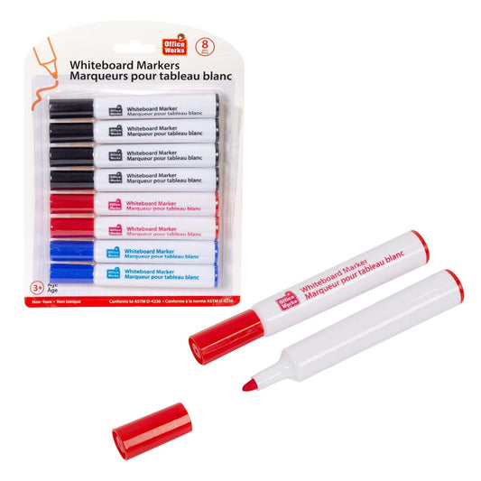 O.WKs 8 pc White Board Marker2 Red/2 Blue/4 Black