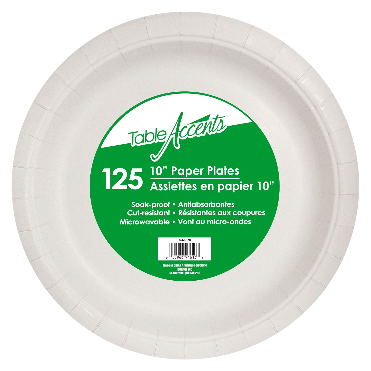 Table Accents 10" Paper Plates 125/sl Soak Proof