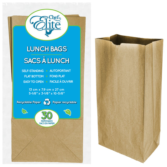 Chef Elite Paper Lunch Bags 30/pk 13cmx7.9cmx27cm