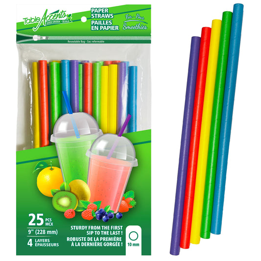 Table Accents Paper Straws for Smoothies 9" 25/pk