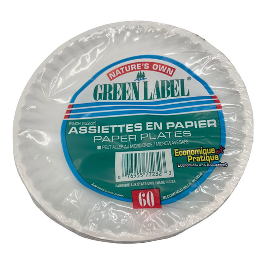 Green Label 6" Paper Plates 60/pk