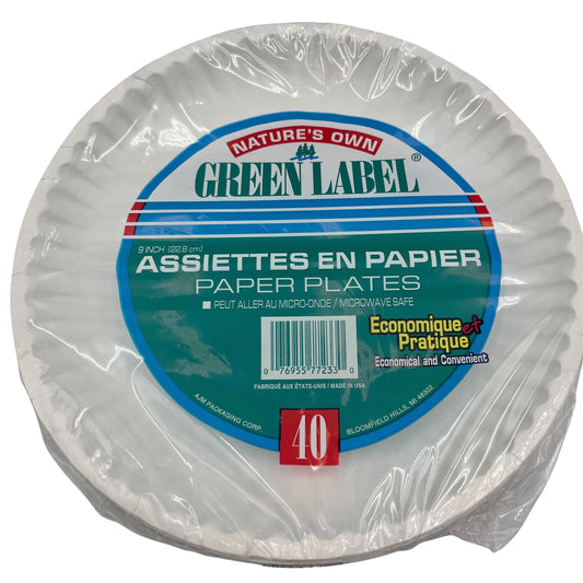Green Label 9" Paper Plates 40/pk