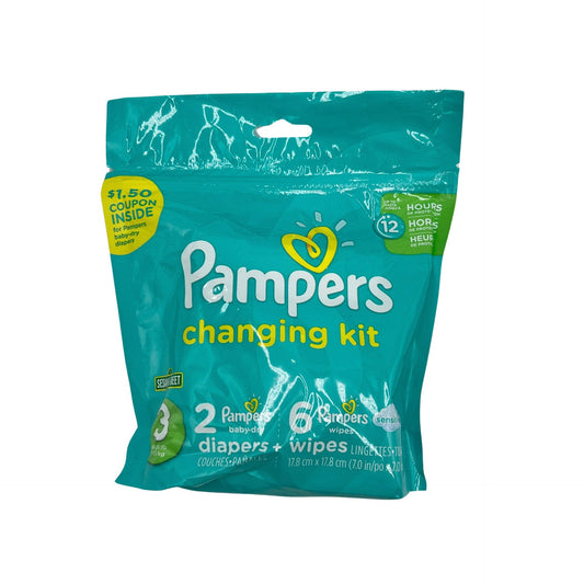 Pampers Sz 3 Change Kit 2 Pampers 6 Wipes 16-28 ib