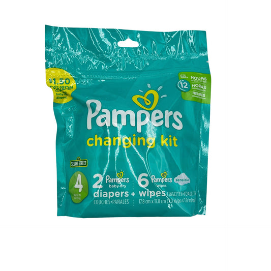 Pampers Sz 4 Change Kit 2 Pampers 6 Wipes 22-37 ib