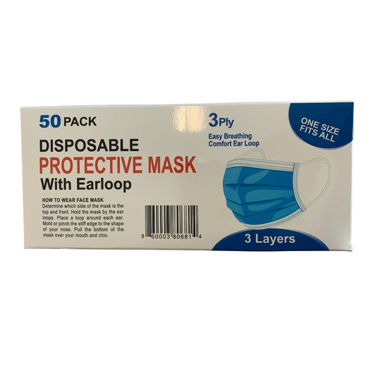 Blue Disposable Face Mask 50/bx