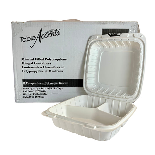 3 compartment Food Container 8"x8"x3" 150/case