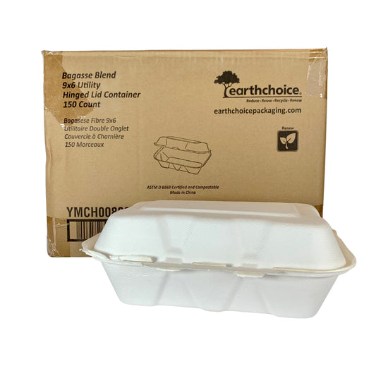 Compostable Hinged Container 9X6X3.3" 200/case
