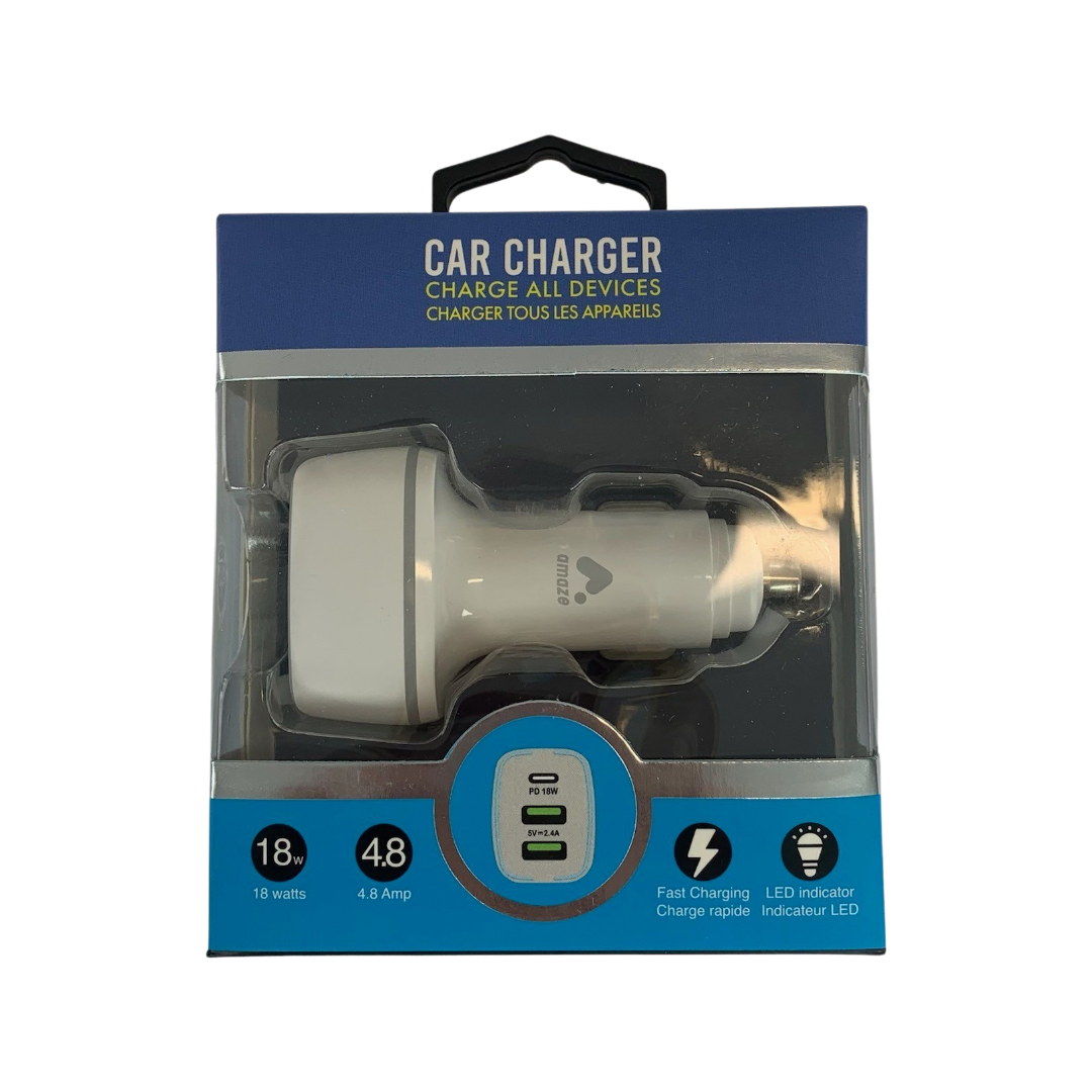 AMZPDC3 3 port Car Charger 2xUSB and 1xC