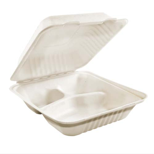 Compostable Hinged Container 8x8x3" 3 Comp 100/SL